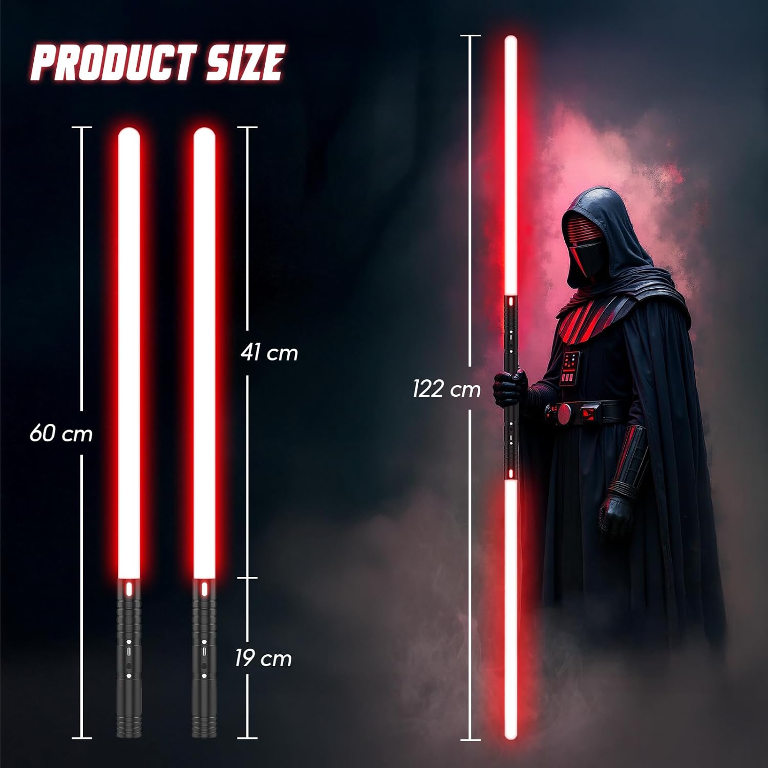 2-Pack Light Saber, USB Rechargeable, FX Sound Motion Sensitive, Dualing Double Lightsaber, Mental Handle with Upgraded RGB 20 Colors, Laser Sword Toy Gift for Kids Cosplay Party for Fun, 24 Inch