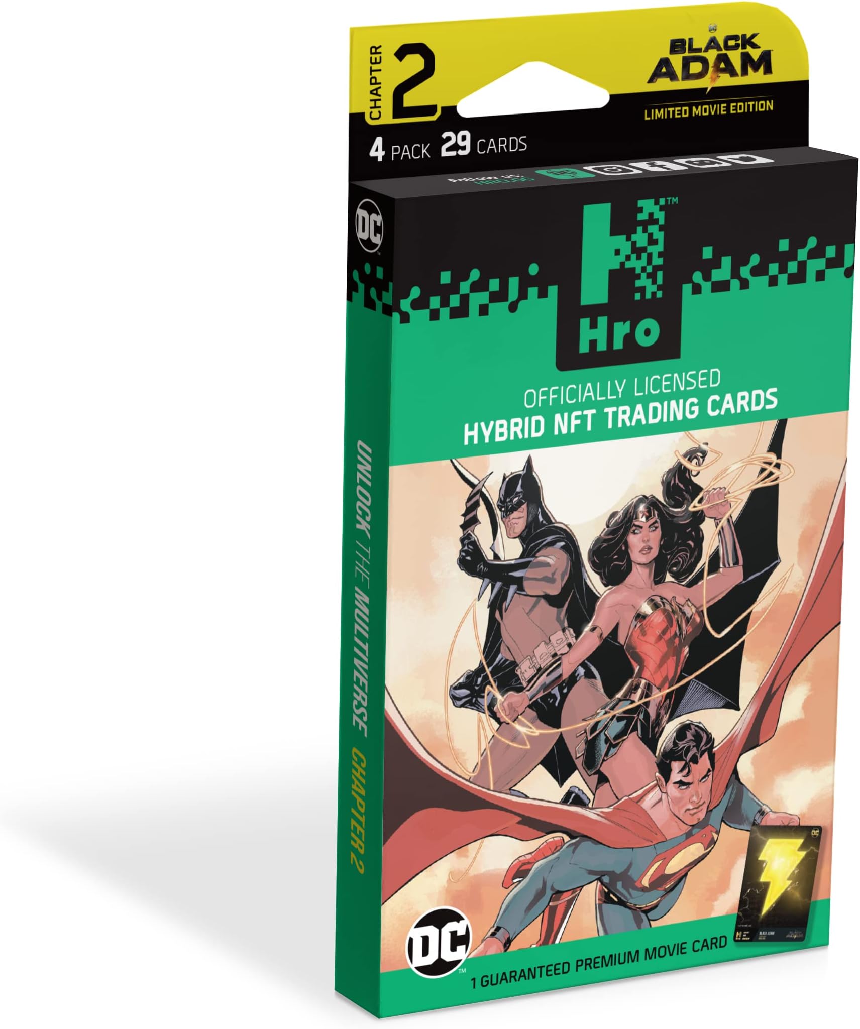 DC Comics Unlock The Multiverse | Hro Chapter 2: 4-Pack Premium Booster Box, Hybrid NFT Trading Cards, 29 Trading Cards Pack, Black (10035880-0001)