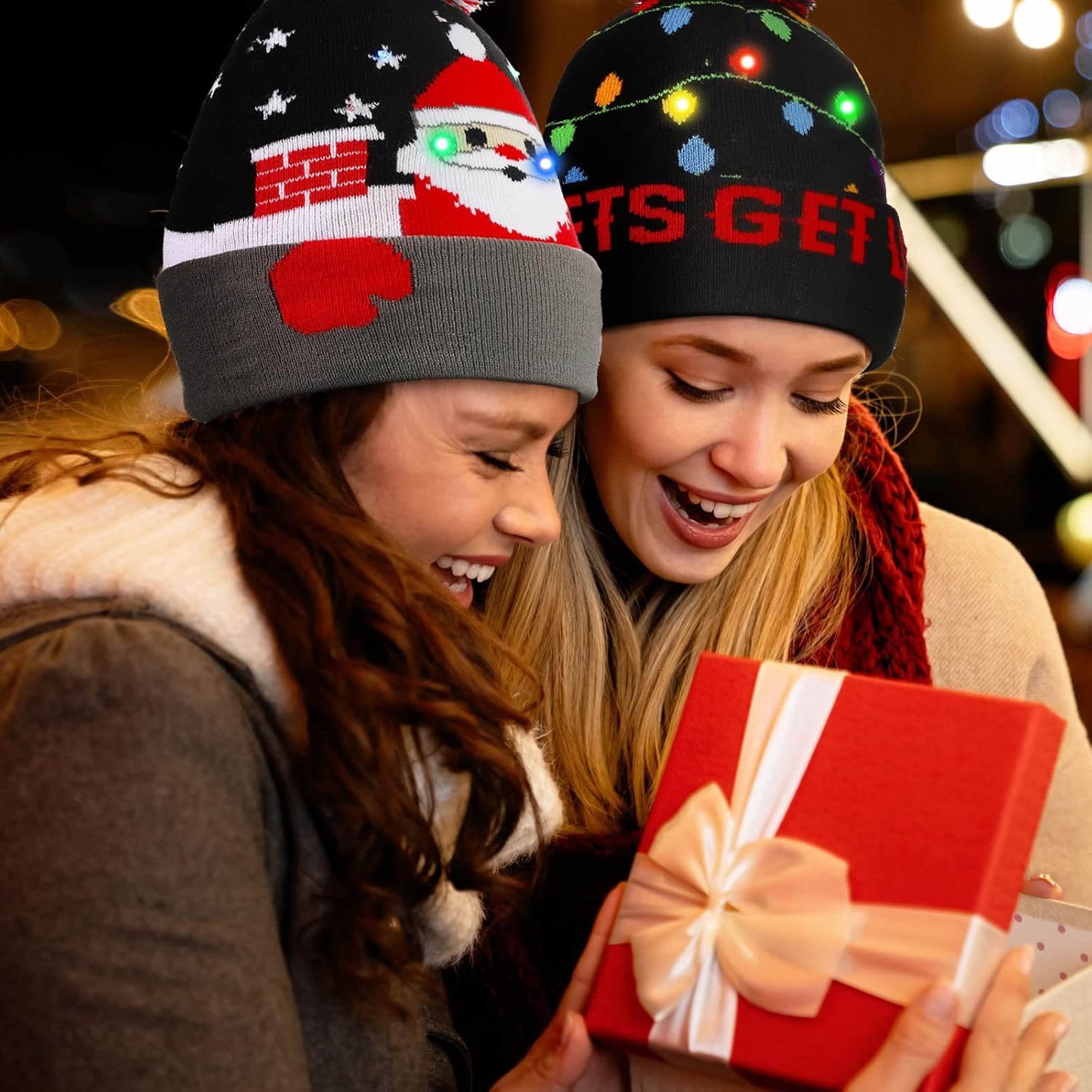 12 Pcs LED Light up Christmas Beanie Hats Bulk Xmas Knitted Hat Unisex Winter Hat Flashing Cap for Adults(Novelty) Multicolor