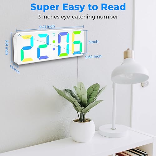 Miniatura 4 de Reloj de pared digital con pantalla grande dígitos grandes RGB, brillo ajustable, reloj de pared LED silencioso para aula, cocina, sala de estar,