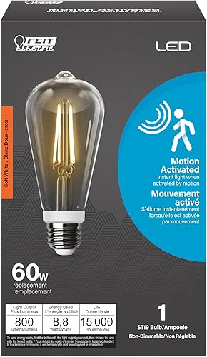 Miniatura 3 de Feit Electric Sensor de movimiento, no regulable, bombilla LED para interiores y exteriores con filamento expuesto, ST19 en base E26, alto CRI,