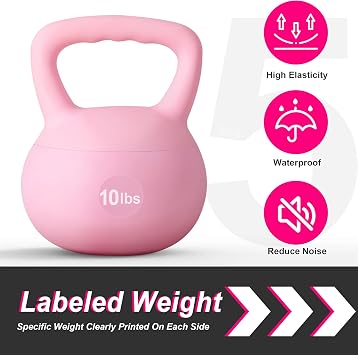 soges PVC One-Piece Kettlebell with Wide Handles, Strength Training Kettlebells 5lb to 35lb Optional for Women of Different Levels, Iron Sand Filled Soft Kettlebell