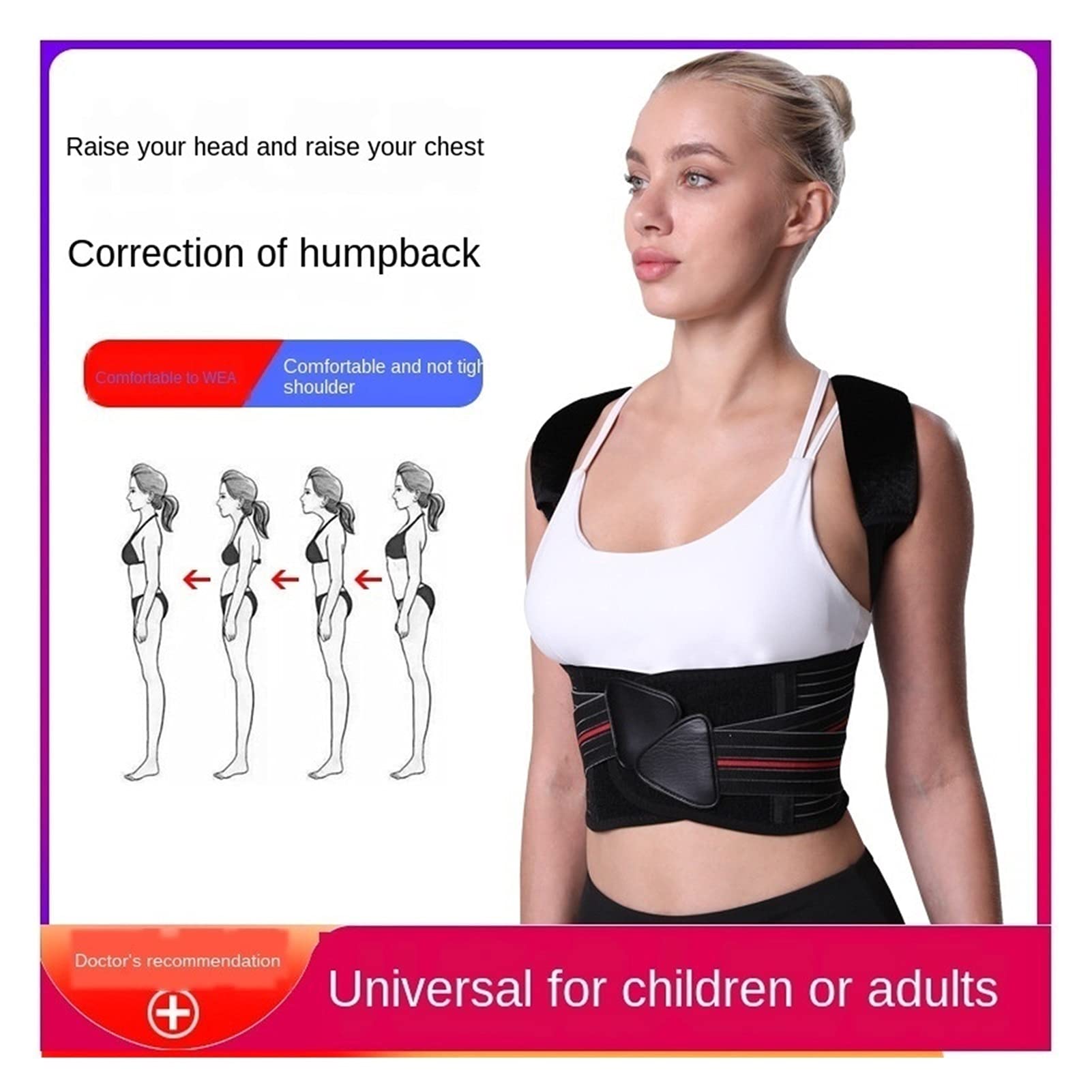 DSMYYXGS Corrector De Postura Mujeres Soporte para La Columna Vertebral Y La Espalda Que Proporciona Alivio del Dolor para El Cuello La Espalda Los Hombros Negro Ajustable