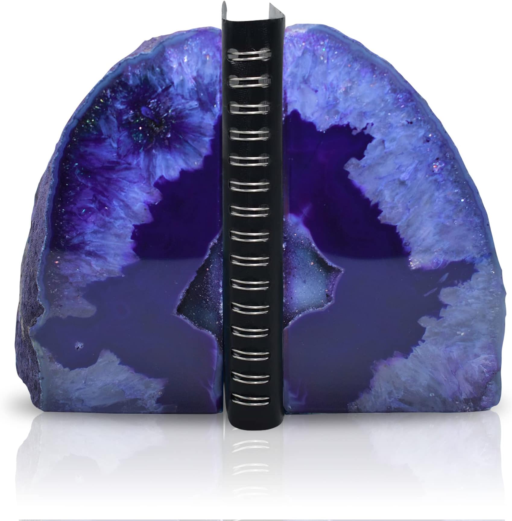 Nature’s Decorations - Luxury Agate Bookends, Non-Skid Book Stoppers, Agate Decor Crystal Bookends for Home or Office, Polished Stone Bookends, Set of 2, Extra Large, Approx. 6-8 lbs, Purple