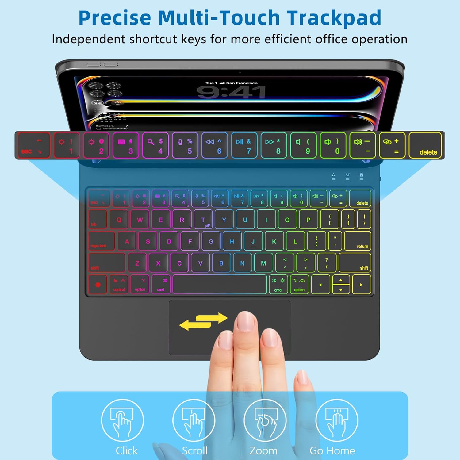 Keyboard Case for iPad Air 11-inch (M3 2025 / M2 2024) & iPad Pro 11 inch(1st/2nd/3rd/4th Gen) – Magic-Style Magnetic Backlit Keyboard Case -Multi-Touch Trackpad for iPad 10.9 5th/4th Gen (Black) - Image 6