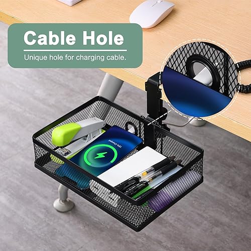 Miniatura 4 de ROSYLINE Cajón de rotación de 360 para debajo del escritorio, organizador de almacenamiento de escritorio giratorio con soporte para tazas,