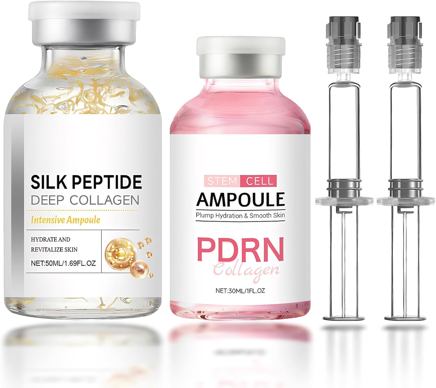 2 PCS Silk Peptide Intensive Lifting Ampoule & Collagen Stem Cell Ampoule, Hydrating Facial Essence for Tightening & Firming, Smoothing Fine Lines, 30ml