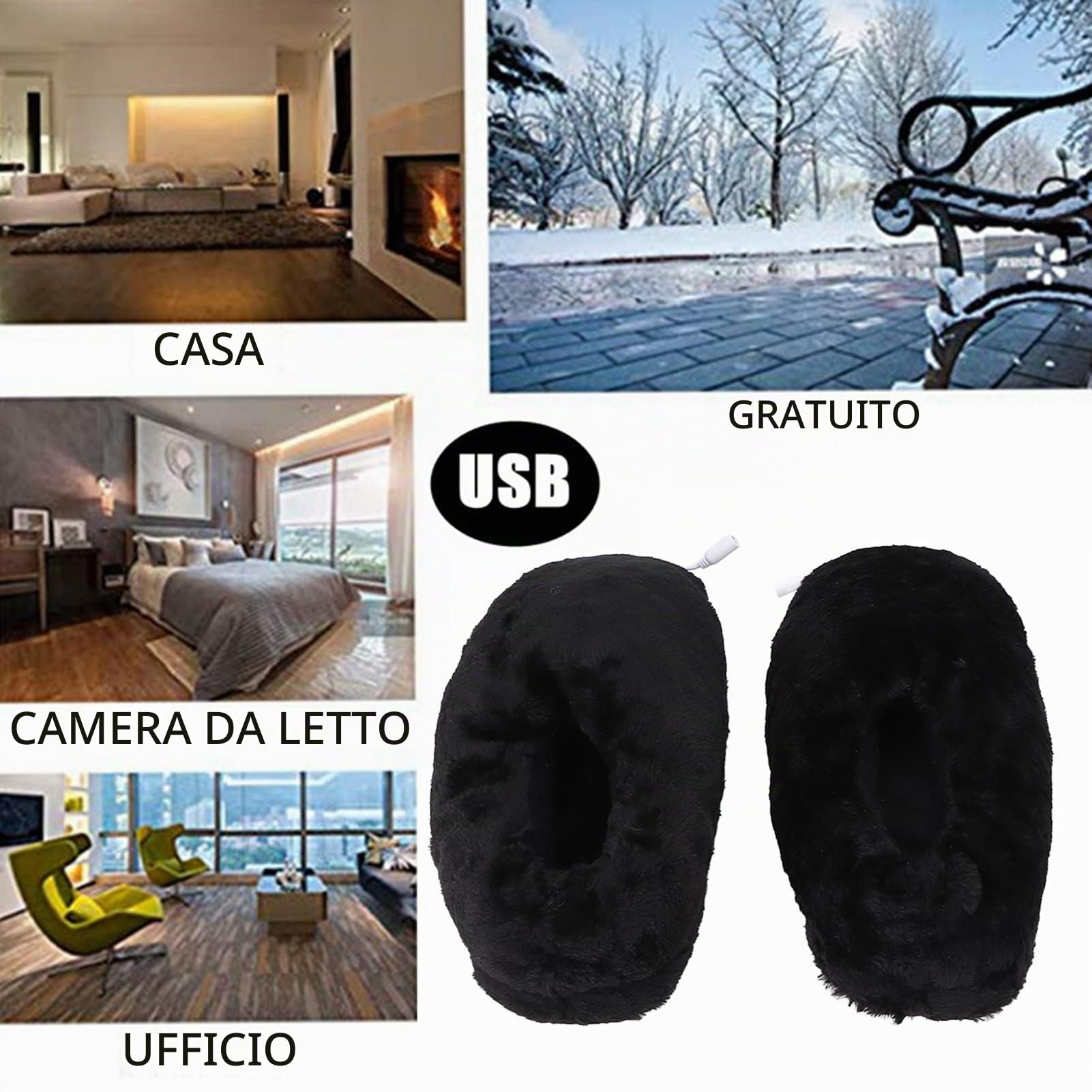 Pantofole Termiche USB in Morbido Peluche, Scaldapiedi Regolabile per Casa e Ufficio, Comfort Invernale Compatto