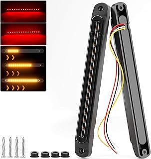 10" LED Trailer Tail Light Bar Brake Stop Turn Signal Lights Assembly Identification Red & Amber Sequential Strobe Strip Lamp w/Smoked Lens Waterproof for Pickup Golf Cart Offroad Truck RV UTV
