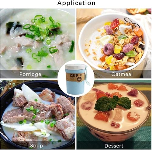 Miniatura 3 de LZYMSZ 2 vasos de sopa de paja de trigo, 10.1 fl oz, taza de desayuno portátil para microondas, 2 colores de gachas de avena con cuchara para