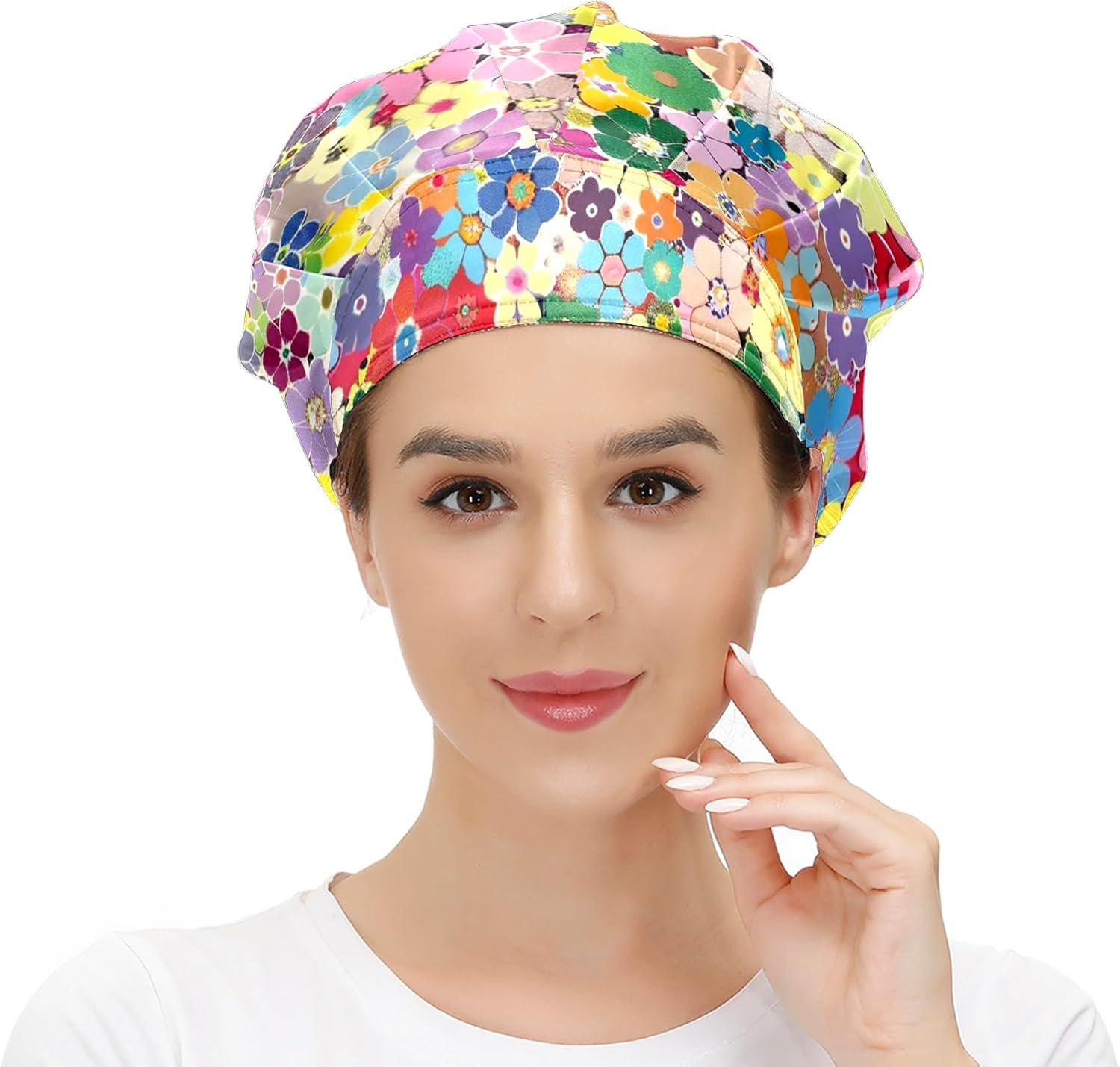 Working Cap with Button and Sweatband Adjustable Tie Back Bouffant Hats Printed Multi Color for Woman Man.Starry Sky