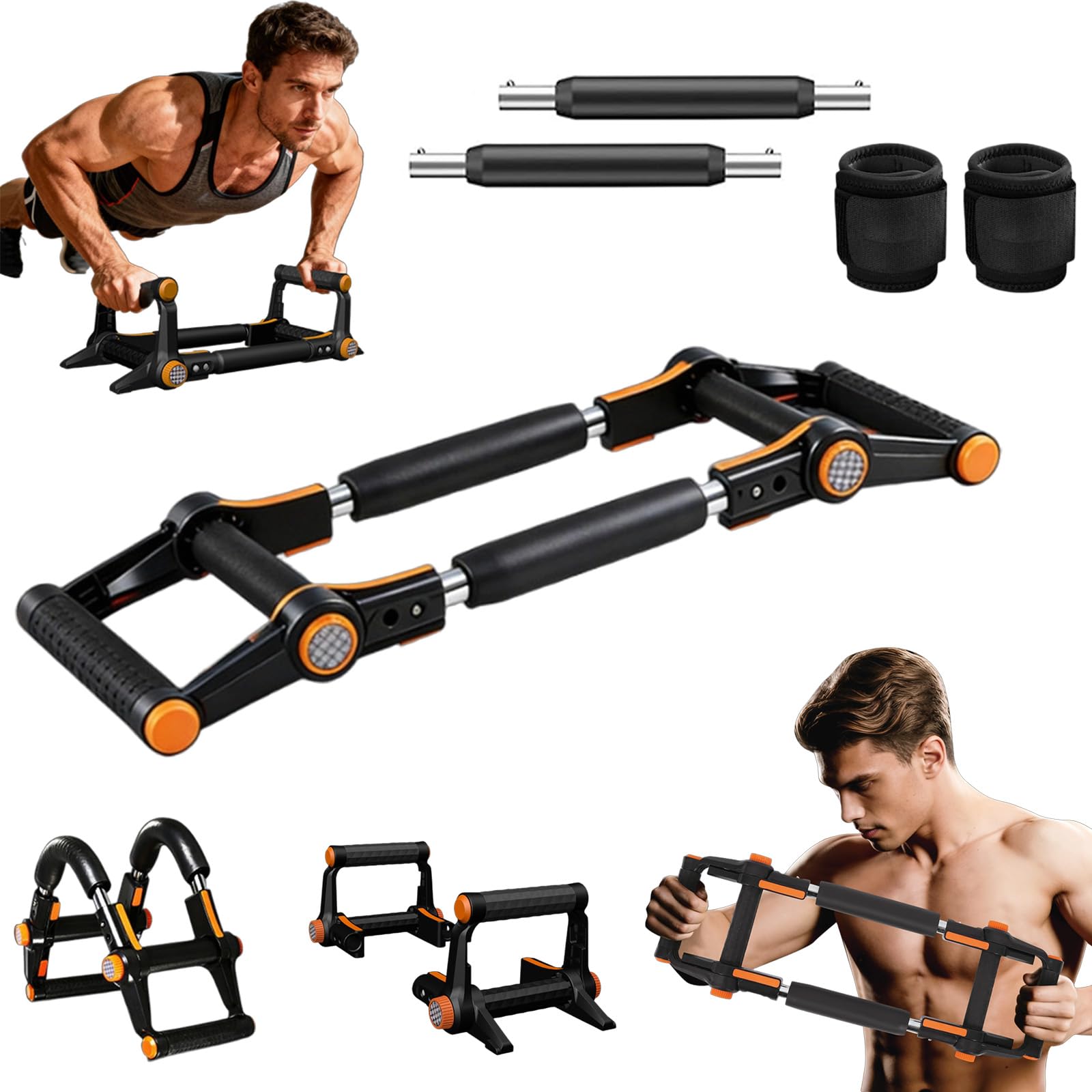 Power Twister Armtrainer für Zuhause, Abnehmbar als Liegestützgriffe, 2 in 1 Tragbarer Brusttrainer für Männer,3-Fach Verstellbar 30-50kg,Oberkörper Trainingsgerät,Gorilla Grip