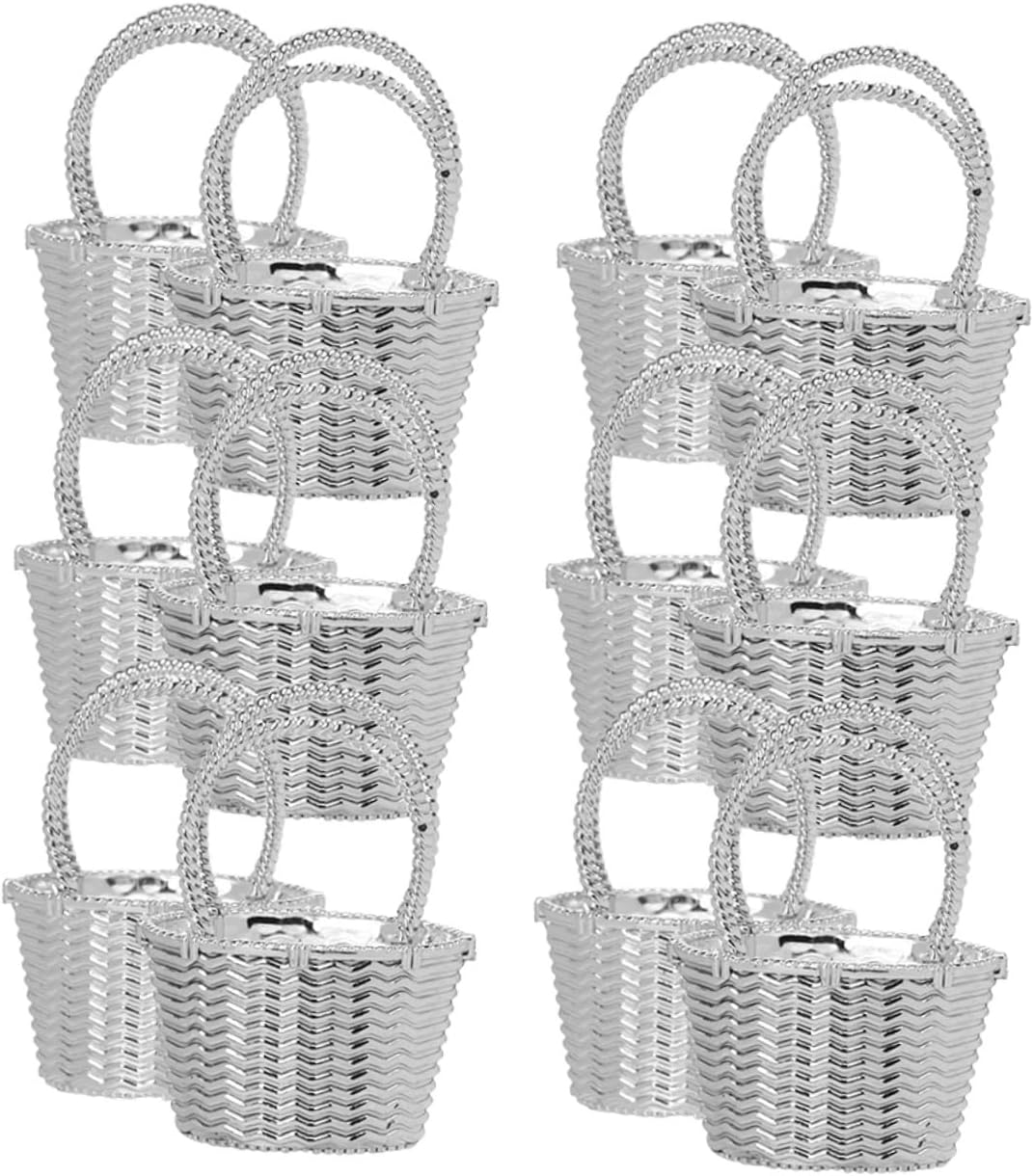 Cabilock 12pcs Silver Plastic Handheld Candy Basket for Wedding Party