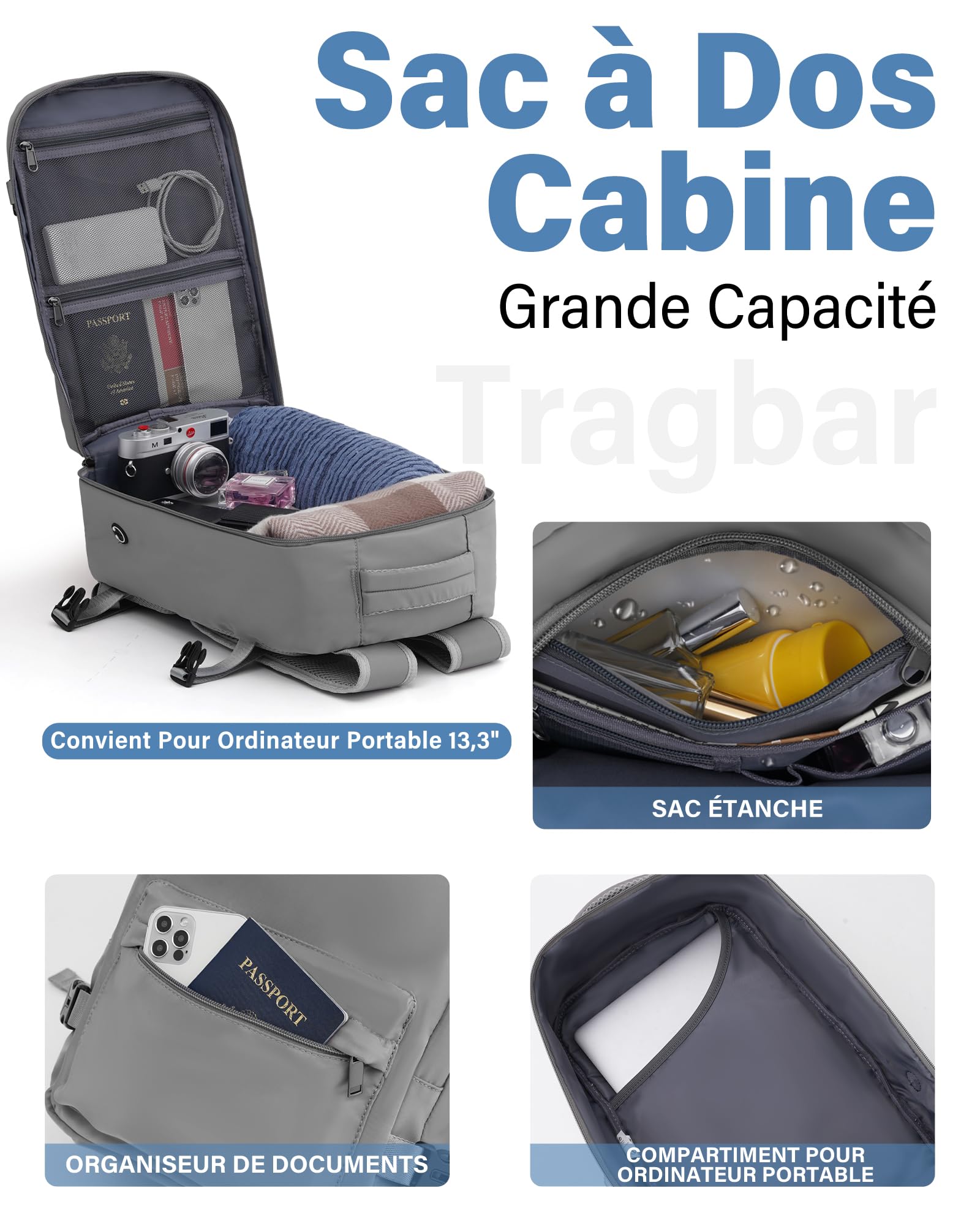 COOLIFE Ryanair Valise Cabine 55x35x20 40x20x25 20L Bagage à Main Rigide Serrure TSA 4 Roulettes Jumelées