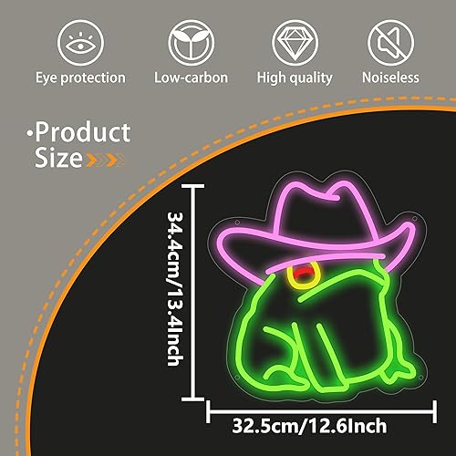 Miniatura 4 de Letrero de neón de rana vaquera, letreros LED de sapo de vaquero para decoración de pared, letrero de luz de neón regulable para dormitorio, sala de