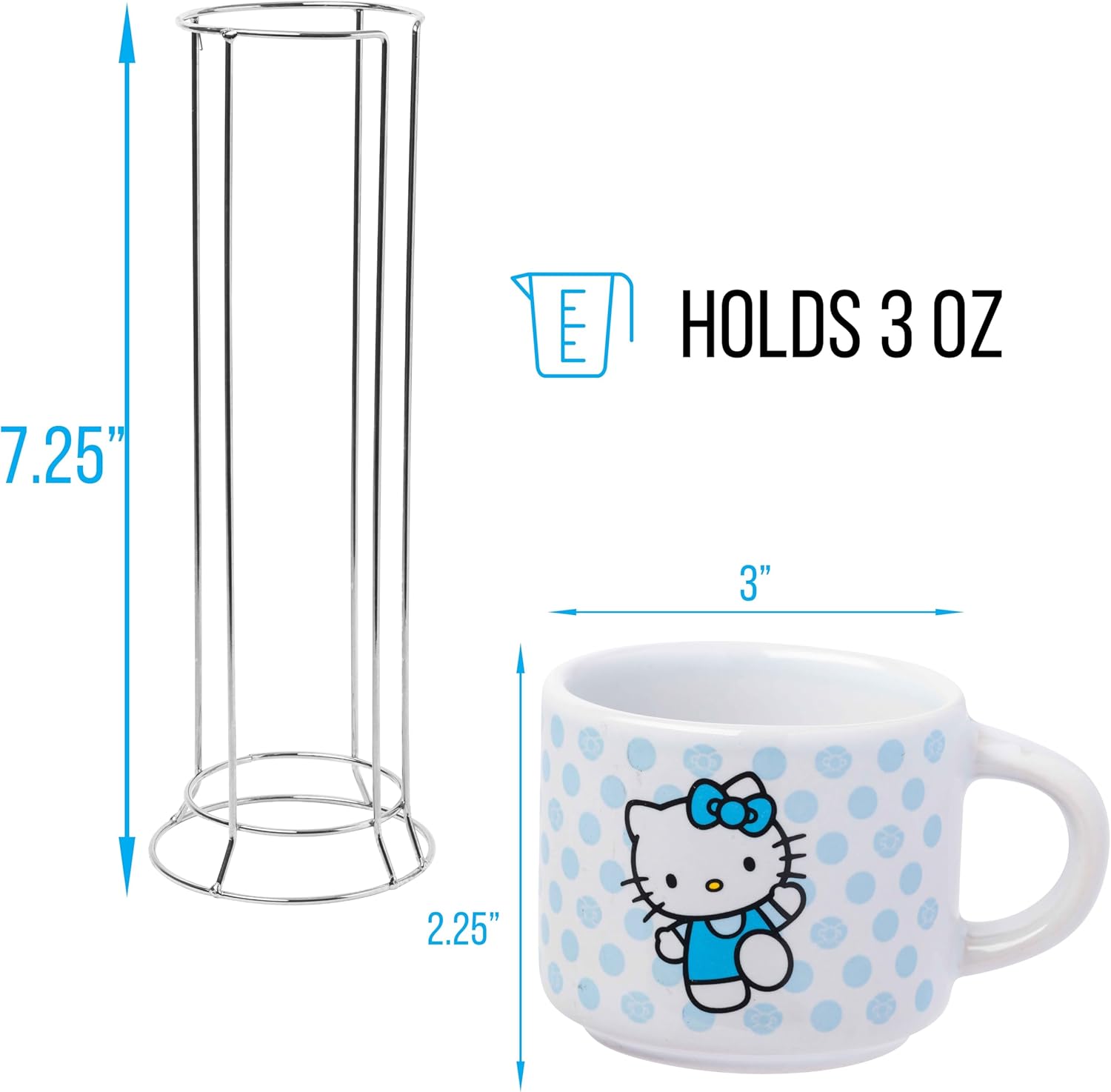 Silver Buffalo Sanrio Hello Kitty Polka Dots 4pc Stackable Ceramic Espresso Small Cup Set, 3 Ounces - Image 4