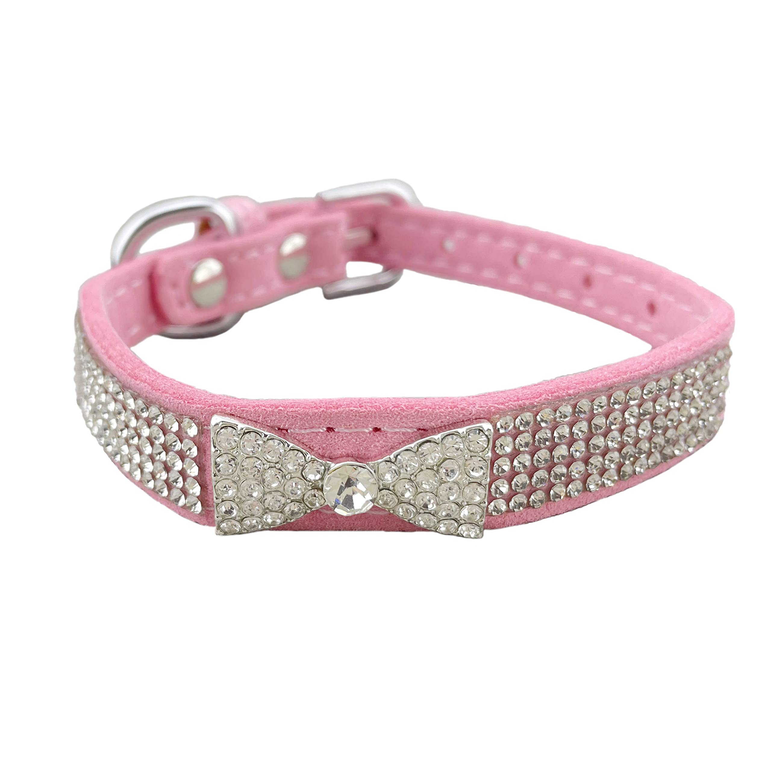 Newtensina Diamante Dog Collar Bowtie Puppy Collar for Small Dogs - Pink - XS