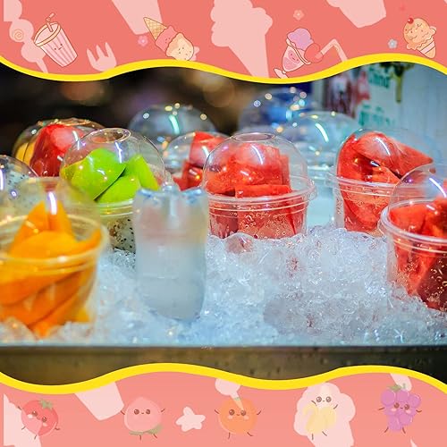 Miniatura 3 de Paquete de 50 tazas de postre con tapas de cúpula, vasos de plástico desechables con tapas, tazas de helado de PET transparentes (sin agujero),