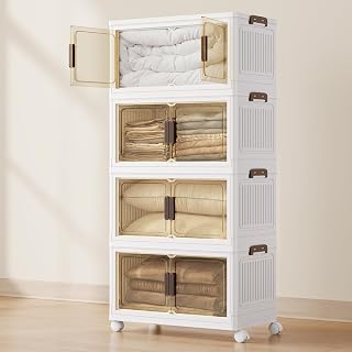 SONGMICS 58QT stackable storage bins with 1 Lid, 4-Tier Foldable Bins