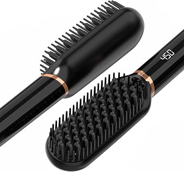 LURA Ionic Hair Straightener Brush,Dual Voltage Hair Straightening Brush for Women,High Heat Flat Iron Brush for Black Women,Ceramic Hair Straightener Comb with 6 Adjust Temperature