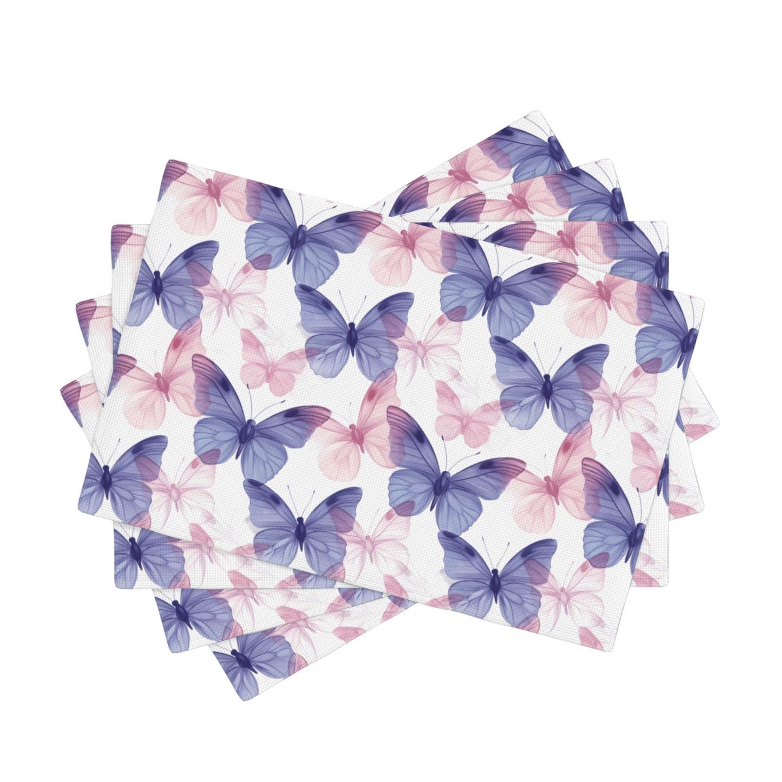 Sets de table en faux lin motif papillon rose bleu de haute qualité x4