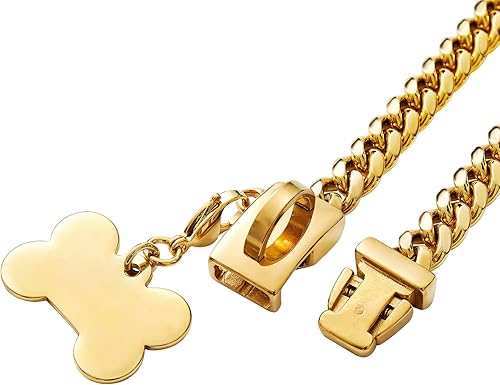 Miniatura 63 de Collar de perro de acero inoxidable, collar de joyería de bulldog con encanto, impermeable, oro rosa, negro, plata, resistente, collar de perro