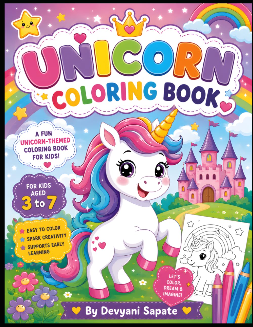 Unicorn Coloring Book for Kids Ages 3-7: Fun and Easy Unicorn Coloring Pages for Girls and Boys | Cute Magical Unicorns, Rainbows, Castles, and Fantasy Adventures
