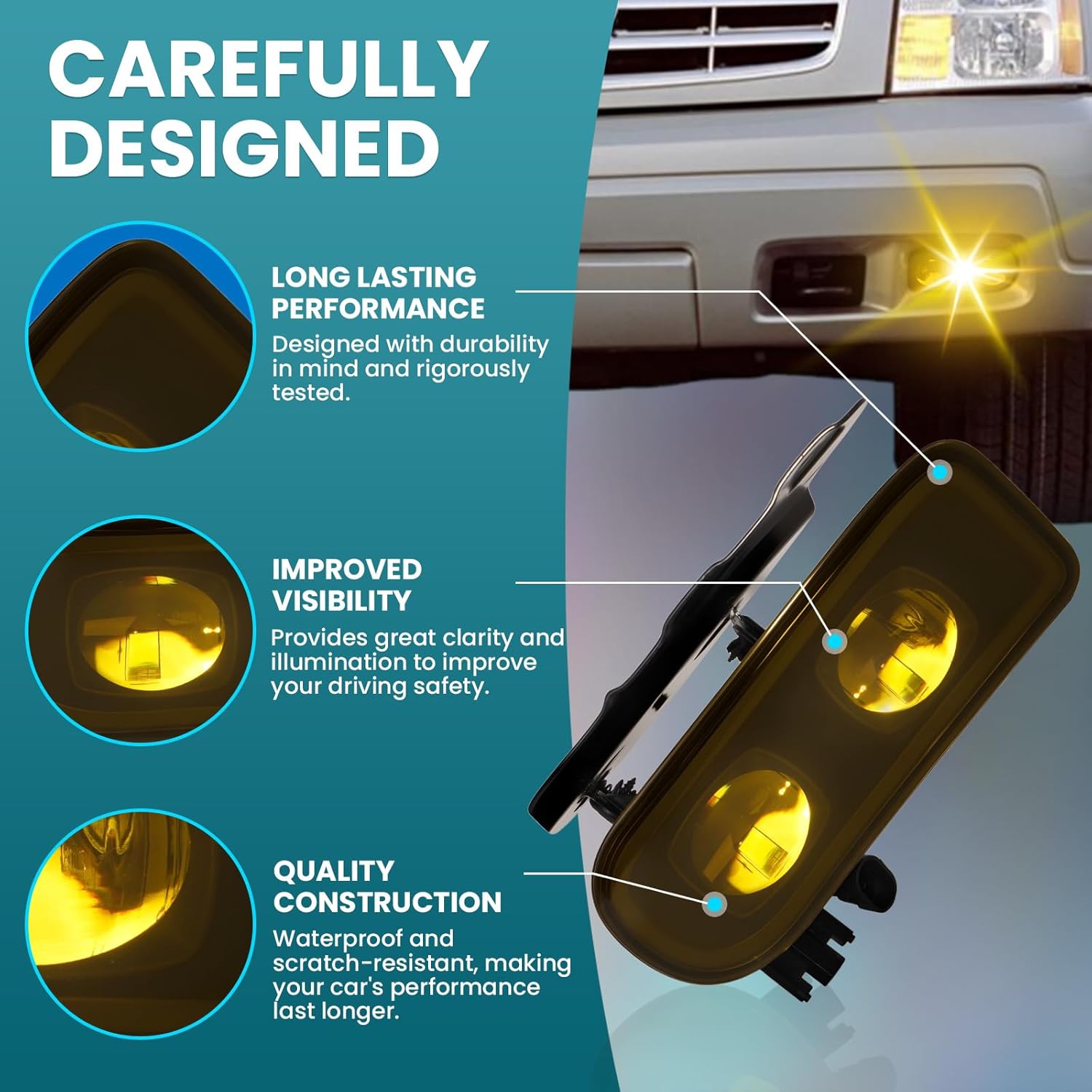 LED Fog Lights Compatible with 2002 2003 2004 2005 2006 Cadillac Escalade/EXT, Escalade ESV, Front Bumper Driving Fog Lamps- Yellow lens