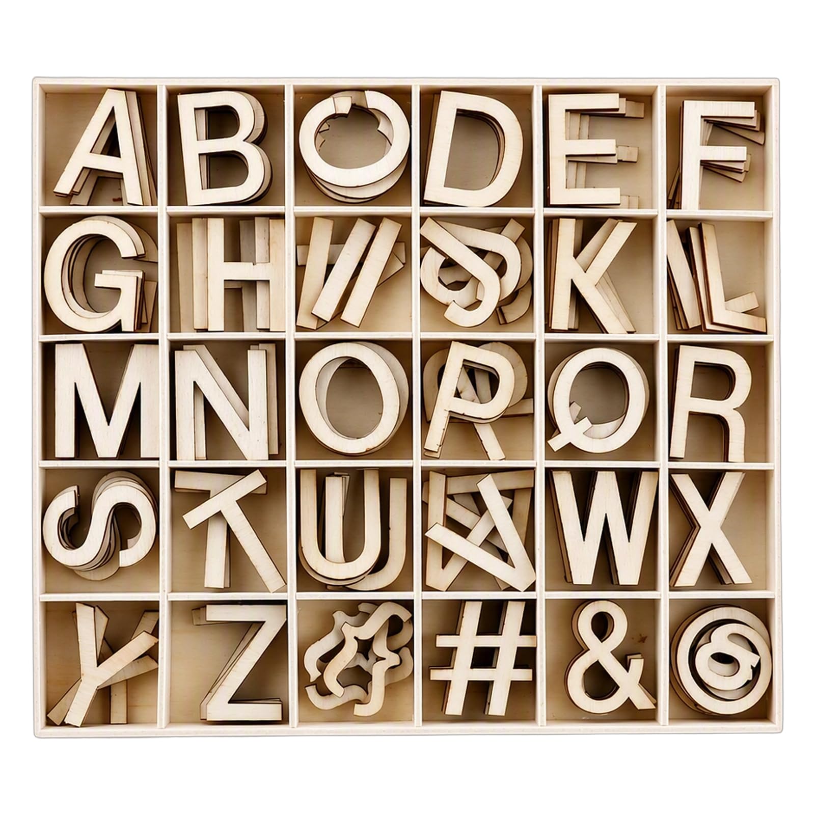 150 Wooden Letters Numbers Symbol Set for Crafts, Natural Wood Finish