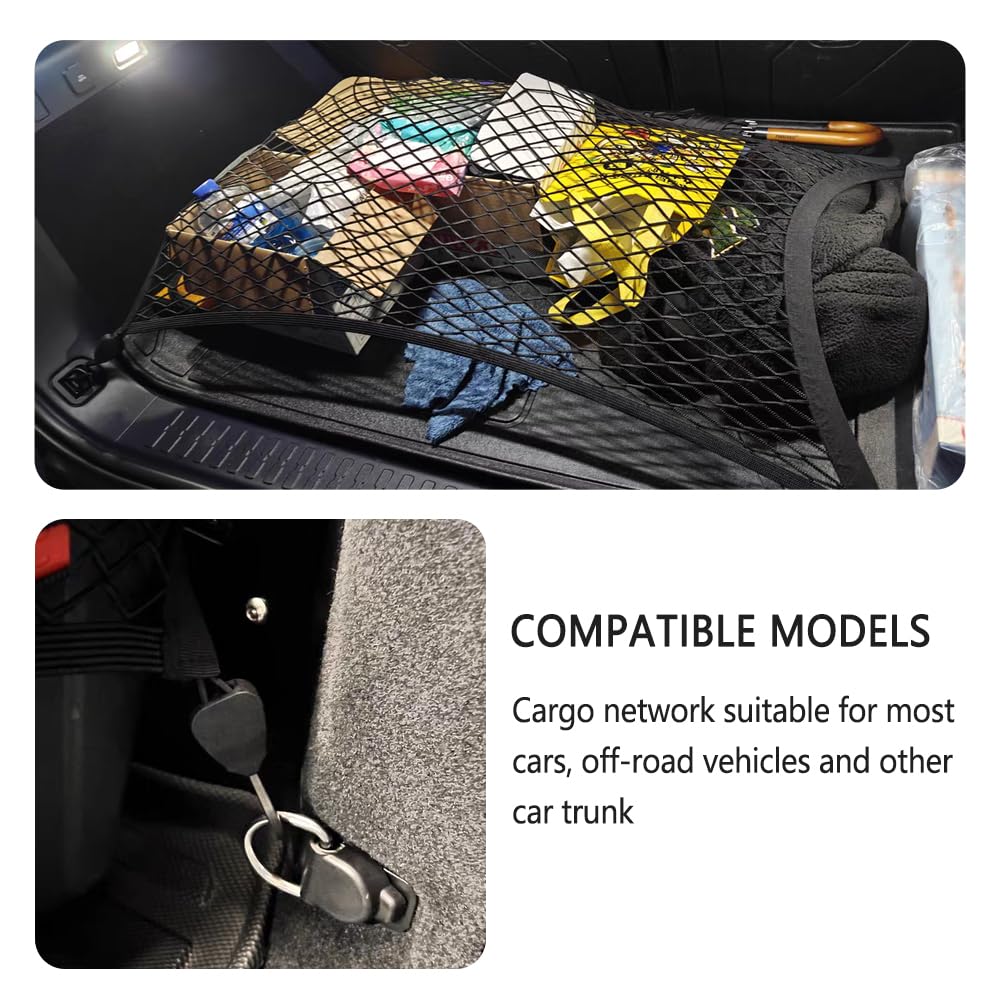80 x 60 cm dehnbares Gepäcknetz für SUV, hochelastisches LKW-Frachtnetz mit 4 Haken zum sicheren Halten von Gegenständen, Kofferraumnetz mit großer Kapazität für SUV-Organizer und Aufbewahrung