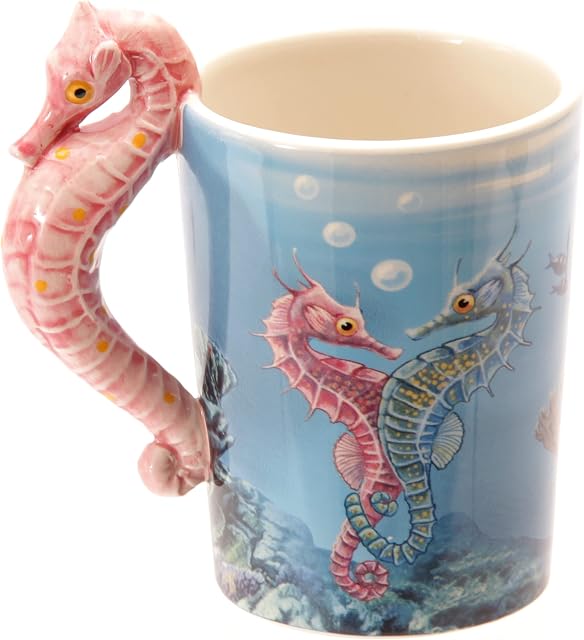 "Puckator Lisa Parker Seahorse Ceramic Shaped Handle Mug, Tea Coffee Hot Drinks, Decorative Gift Box, Home Kitchen Office Height 13.5cm Width 12cm Diameter 8.5cm"