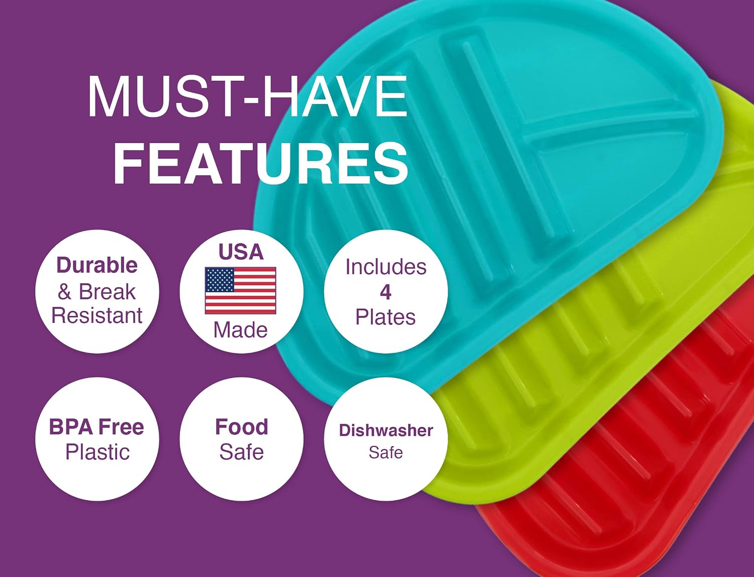 Arrow Home Products Fiesta Taco Plate, 4 Pack - Each Plate Includes 3 Taco Holders Plus 2 Compartments - BPA Free Plastic, Made in the USA, Dishwasher Safe - Red