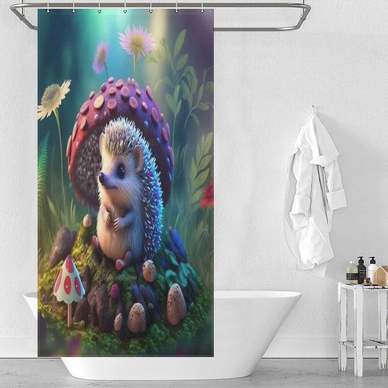 Rideau de douche hérisson 92x183 cm en polyester imperméable pour baignoire avec 12 crochets