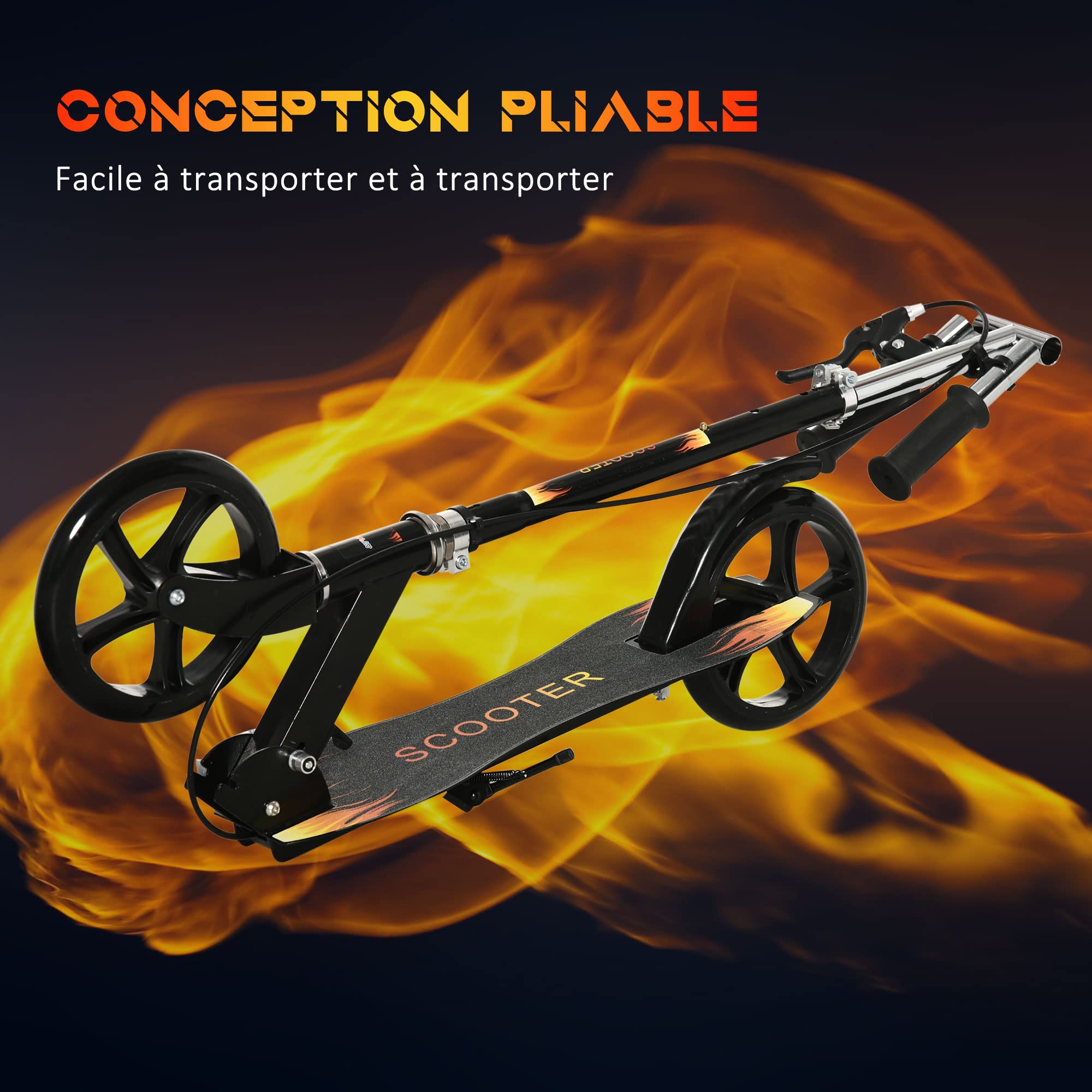 HOMCOM Trottinette Enfant Pliable à 2 Roues pour Enfant de 7 à 14 Ans avec Guidon réglable en Hauteur sur 3 Niveaux et Double Frein - Noir