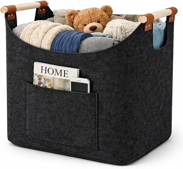 Borsa Portalegna per Camino Pieghevole e salvaspazio Porta Legna per Interni, Cesto in Legno, Può contenere Giornali Vestiti Giocattoli Accessori Camino Dark Grey - 1