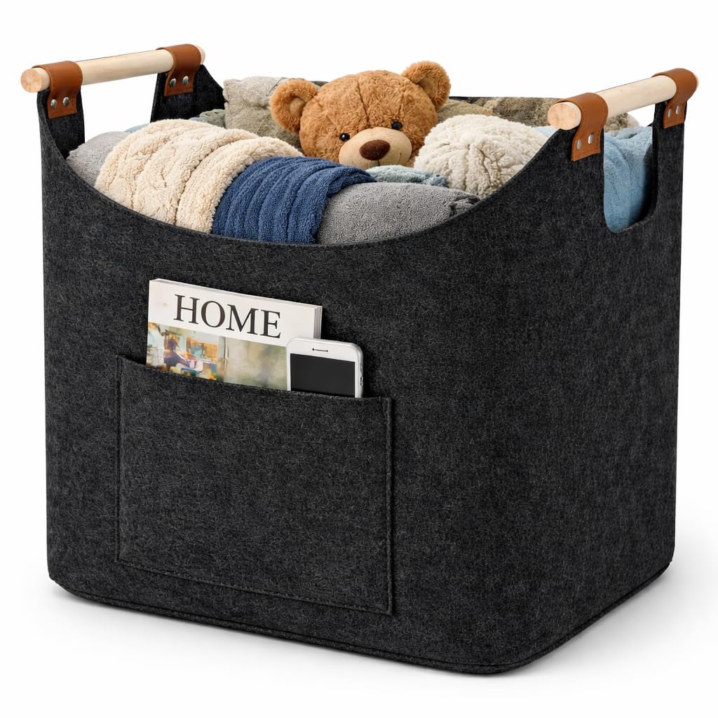 Cesta Portabiancheria XL Feltro Extra Spesso Manici Rinforzati Cesto Pieghevole Multiuso Dark Grey