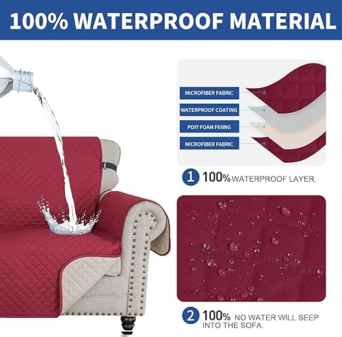 Vista 28 de XINEAGE Funda reclinable resistente al agua, fundas para sofá reclinable de 3 asientos con bolsillos, funda protectora acolchada gruesa para perros