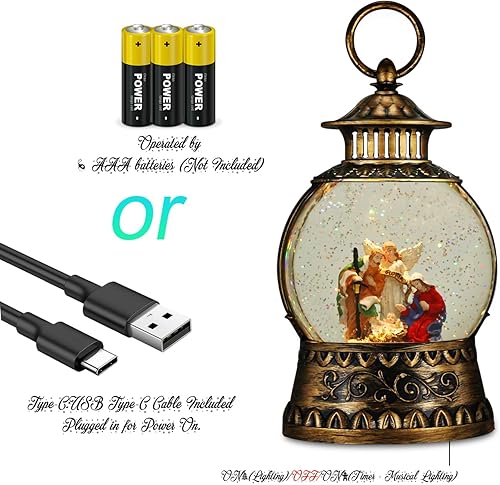 Miniatura 76 de Globo de Nieve Cardinal, Globo de Nieve Musical de Muñeco de Nieve Navideño tipo Linterna con Luces con Temporizador de 6H a Batería y Alimentado