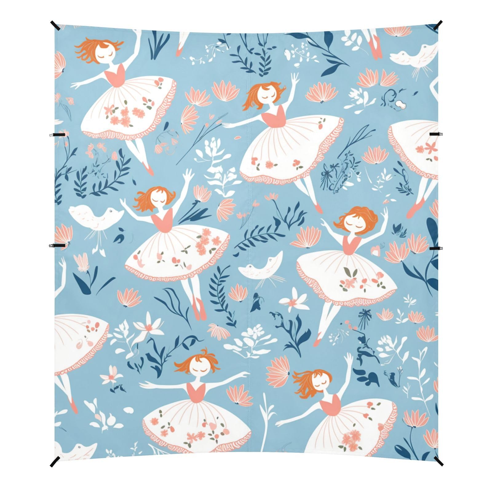 Seamless Pattern Cute Ballerina Beach Cabana Tent UPF50+ Protection Lightweight Large Sun Shade Includes Sand Shovel, Sandbags, Stability Poles for Camping, Picnics, Backyard & Fishing