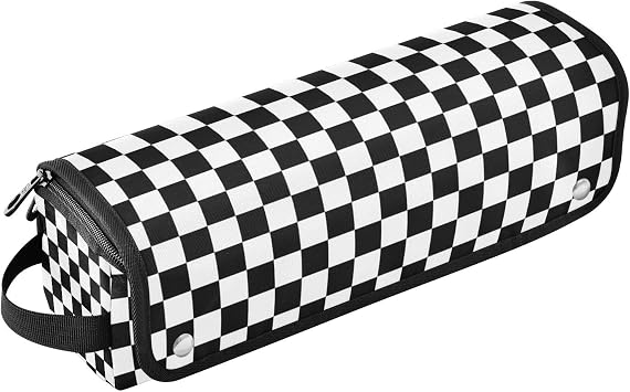 Checkered Black and White Hair Tools Travel Bag with Heat Resistant Mat Detachable 2-in-1 Curling Iron Travel Case Hot Tools Organizer for Straightener Flat Iron