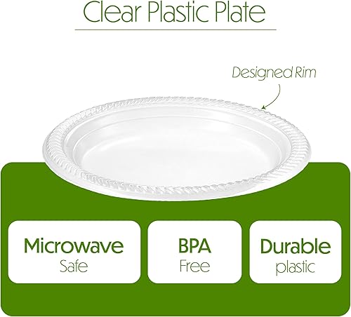 Miniatura 5 de PLASTICPRO Paquete de 80 Platos de Plástico Transparente de 9 Pulgadas Platos de Cena de Plástico Desechables Duraderos para Fiestas Eventos BBQ