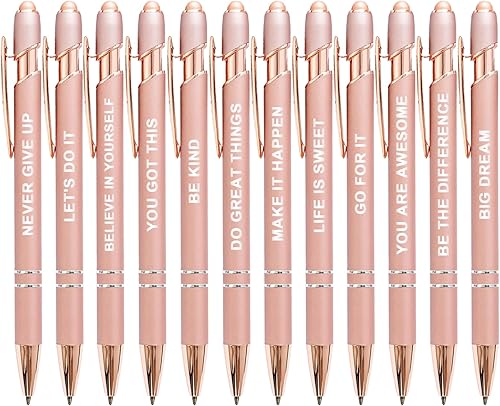 Miniatura 1 de Bolígrafos para pantallas táctiles, paquete de 12 bolígrafos inspiradores de oro rosa, bolígrafos de punta media de 0.039 pulgadas, bonitos