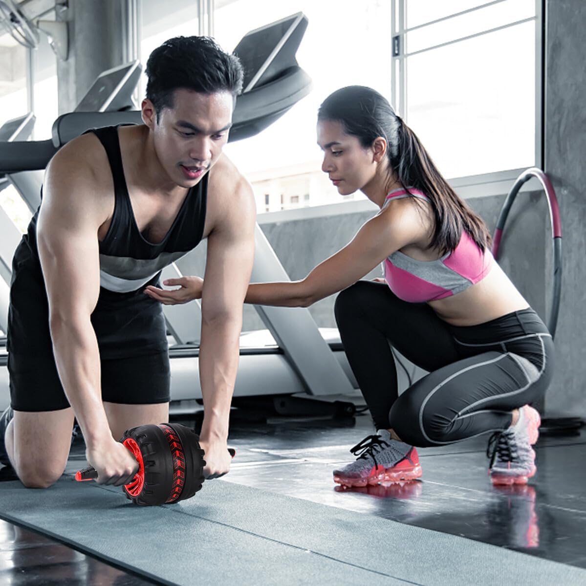 GALPADA Anti-skid Abdominal Training Roller with Steel Rubber Thickened Wheel Mute Core Exercise Wheel for Men Women Red with Black Pad for Stomach and Side Muscle Workout