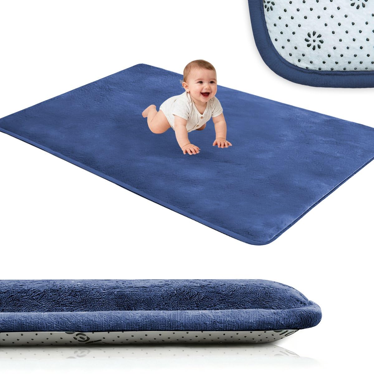 Voxirum Play Mat for Baby, Thick High-Density Foam, 3 cm Thick Foam Tummy Time Mat, Mellow Mat, Baby Mat for Floor with Non-Slip Backing for Crawling & Playpen Dark Blue, 60 x 200 cm