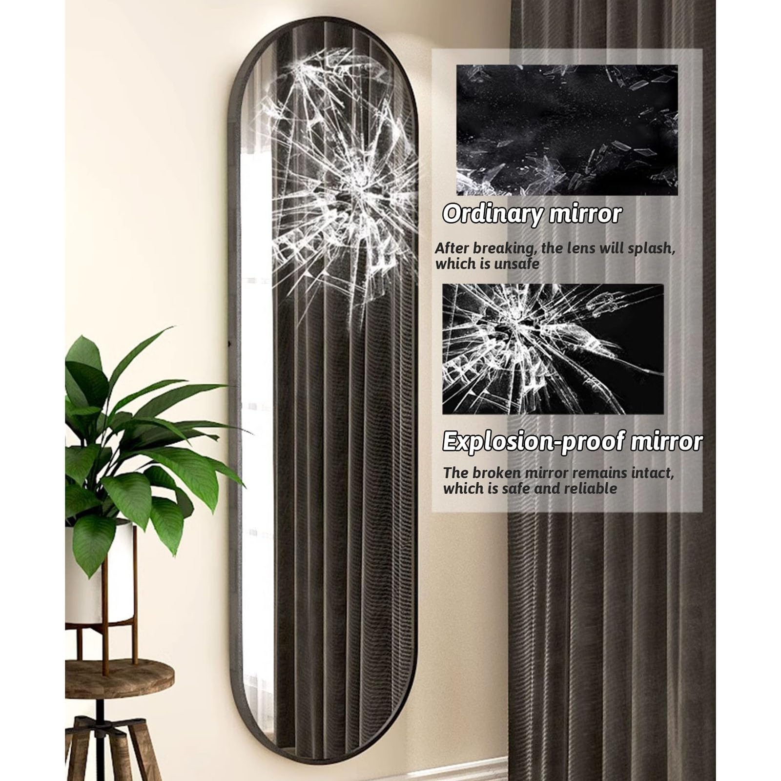 Espejo De Cuerpo Entero Ovalado De Pared, Espejo De Tocador Colgante con Marco De Metal, Espejo Decorativo HD para Entrada Recibidor Baño Salón(Gold,40x150cm)