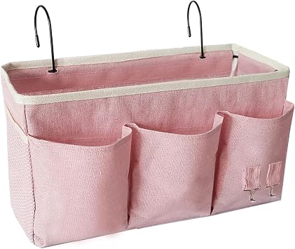 Bedside Caddy, Bedside Hanging Storage Organizer forBunk and Hospital Beds,College Dorm Bed,Can be Placed Glasses Books Mobile PhonesLight Pink