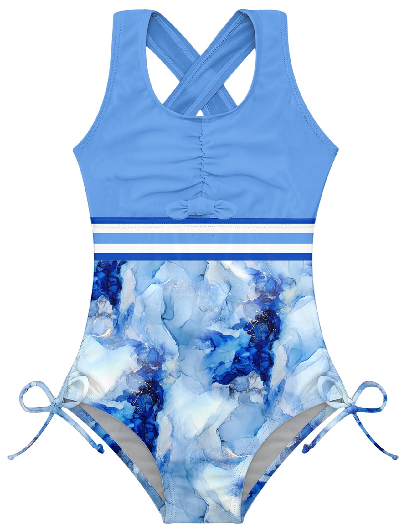 BFUSTYLE Girls One Piece Swimsuit Cute Striped Bathing Suit Hawaii Swimwear 4-13 Years