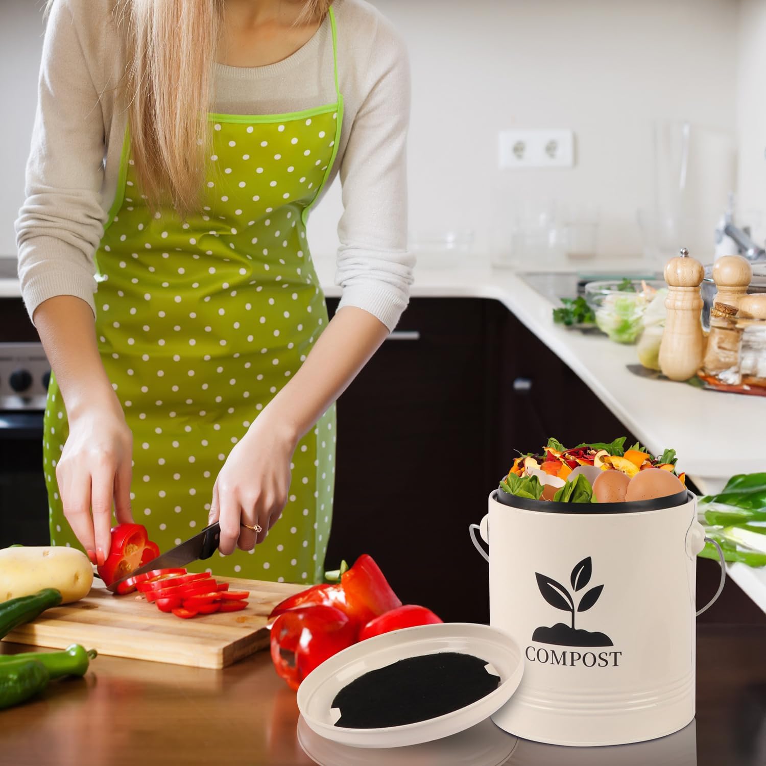 Contenedor de compostaje para encimera de cocina, contenedor de ...