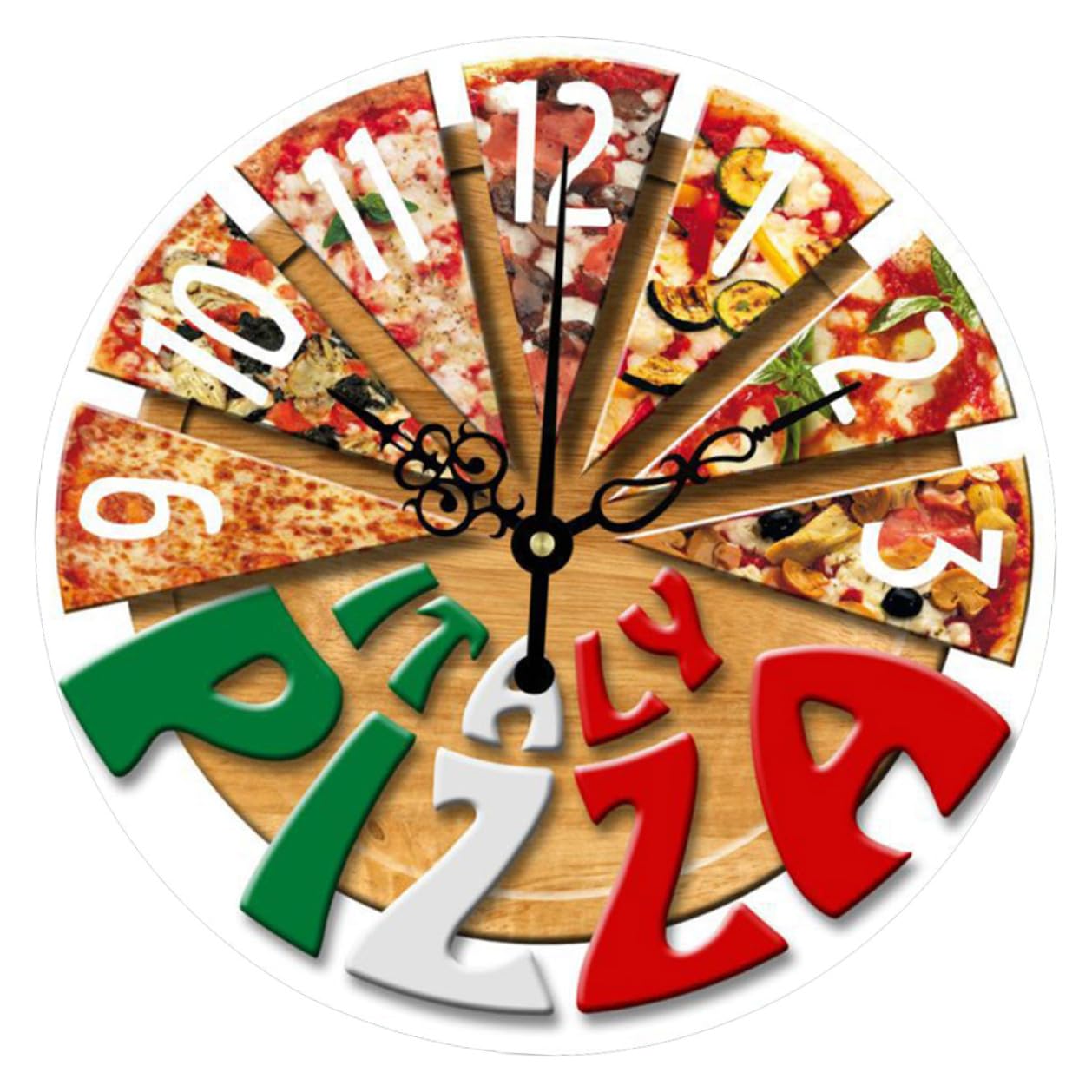 Horloge murale pizza pour salon et couloir au design chaleureux