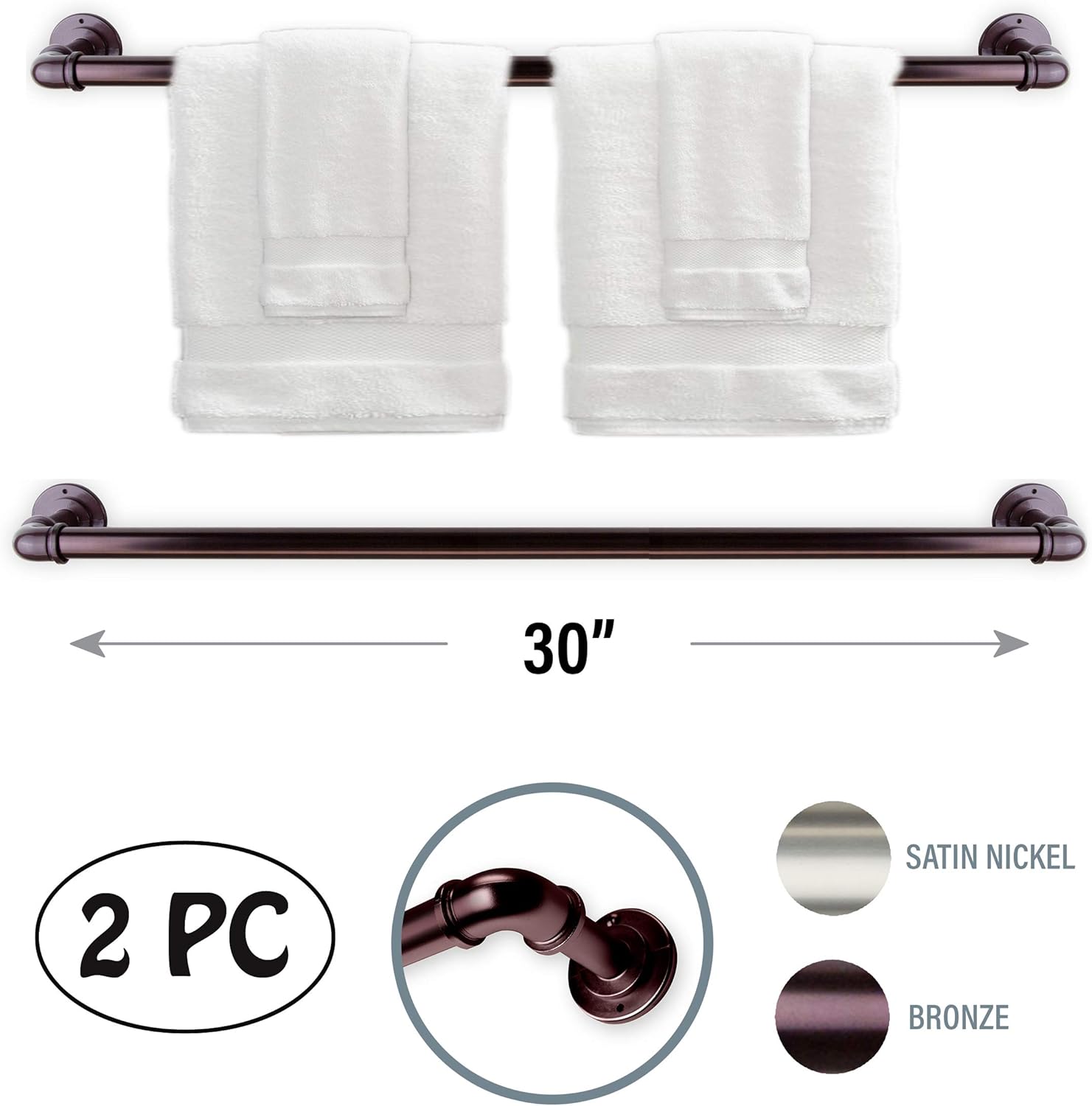Rod Desyne Industrial Pipe Design 30" Towel Bar (Set of 2) - Bronze